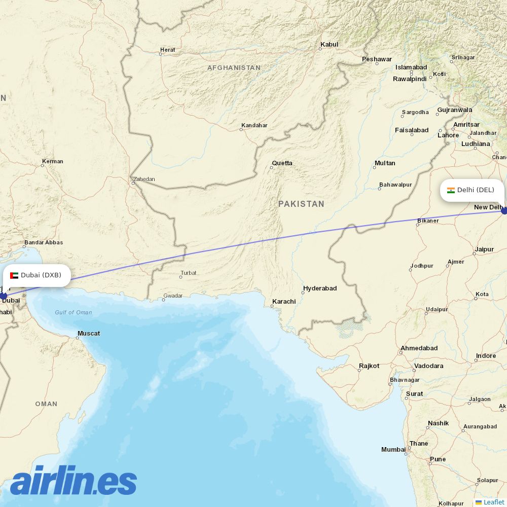 Emirates at DEL route map