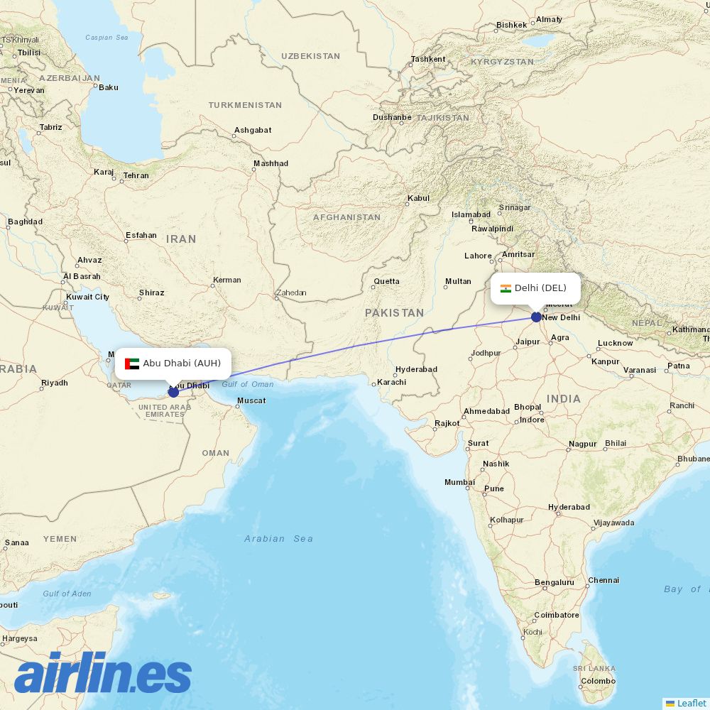 Etihad at DEL route map