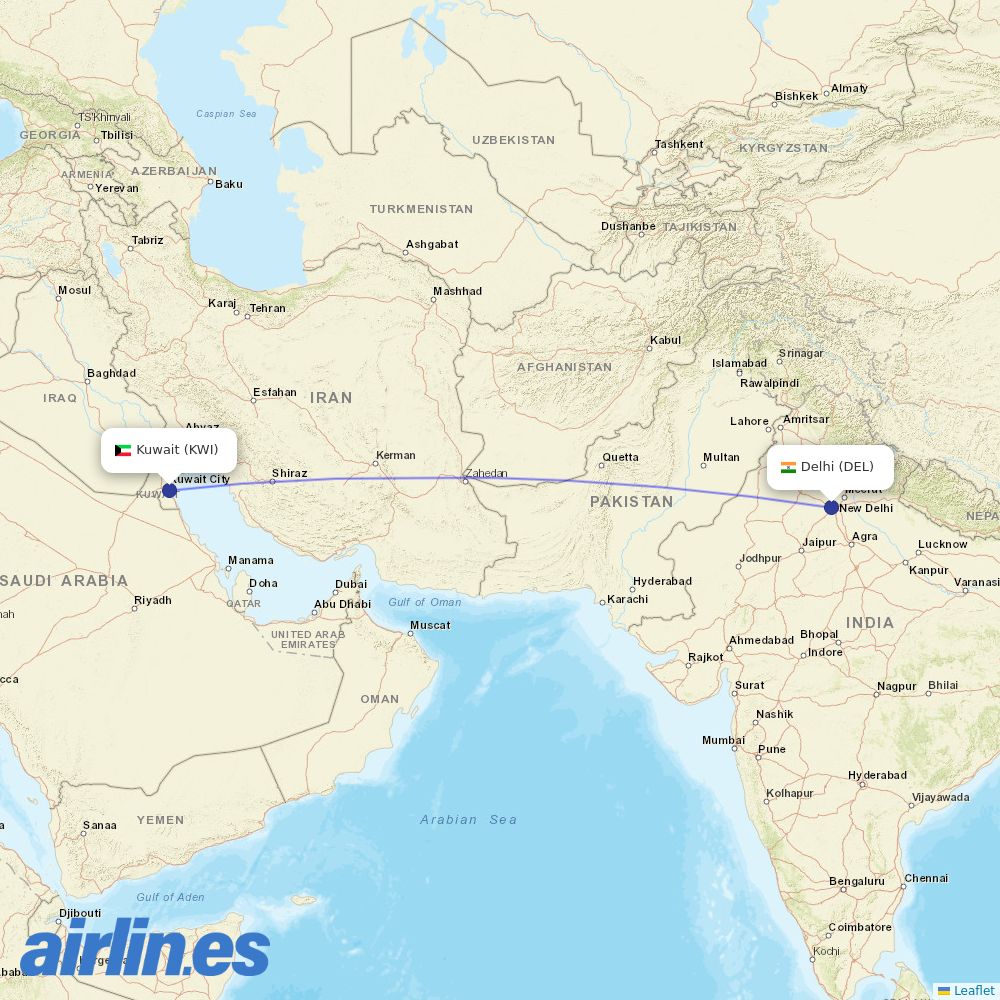 Kuwait Airways at DEL route map