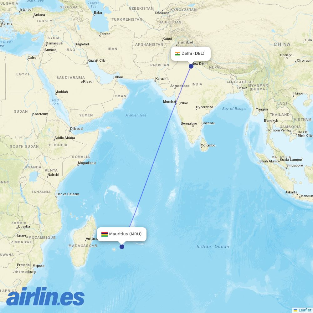 Air Mauritius at DEL route map