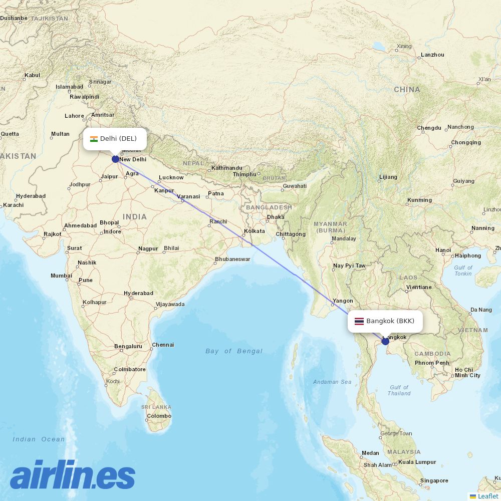 Thai Airways at DEL route map