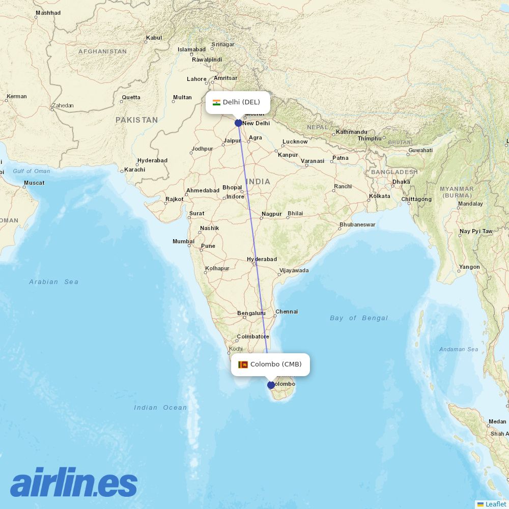 SriLankan Airlines at DEL route map