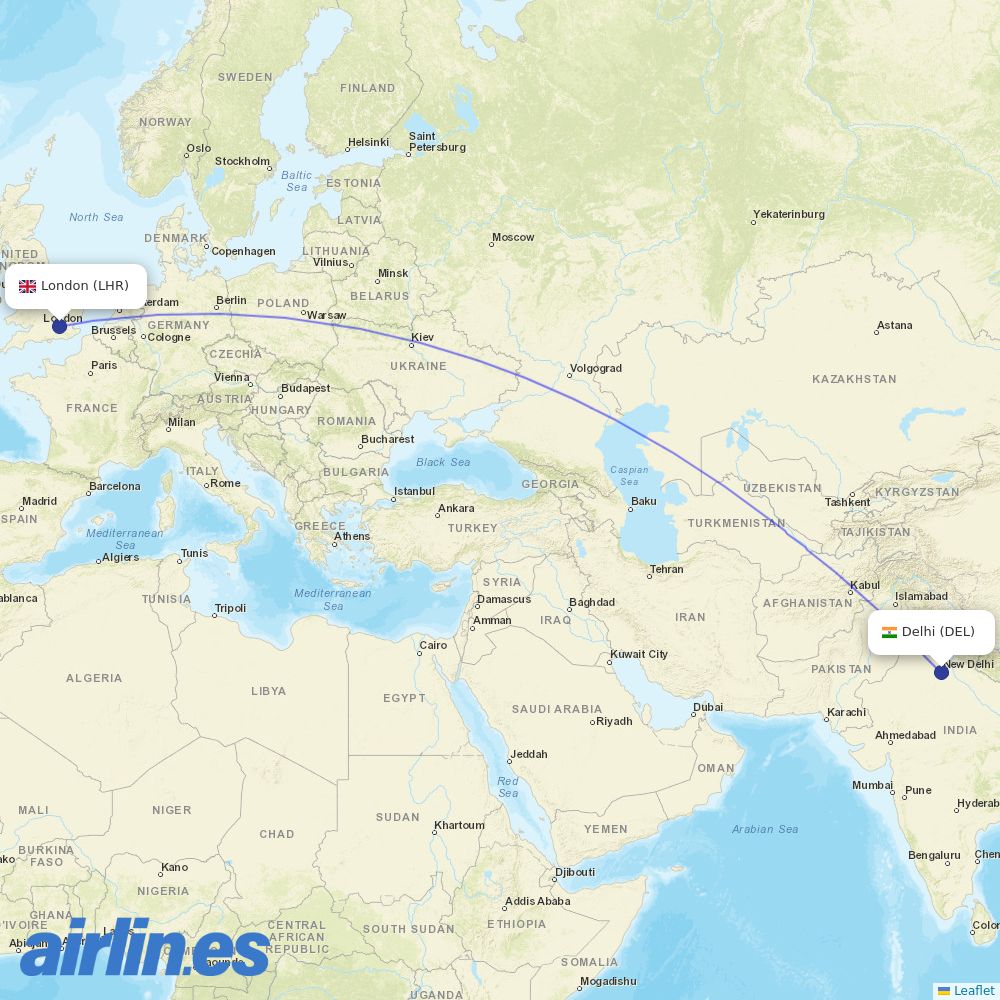 Virgin Atlantic at DEL route map