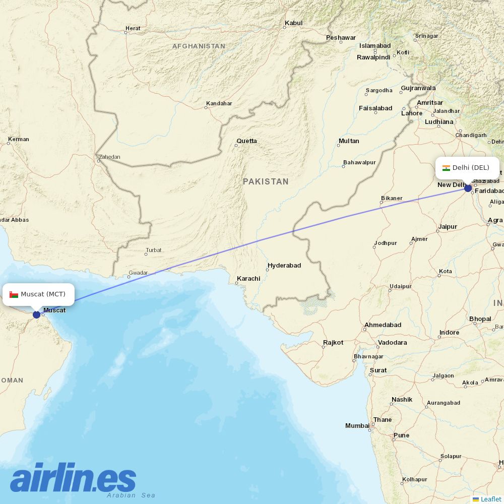 Oman Air at DEL route map
