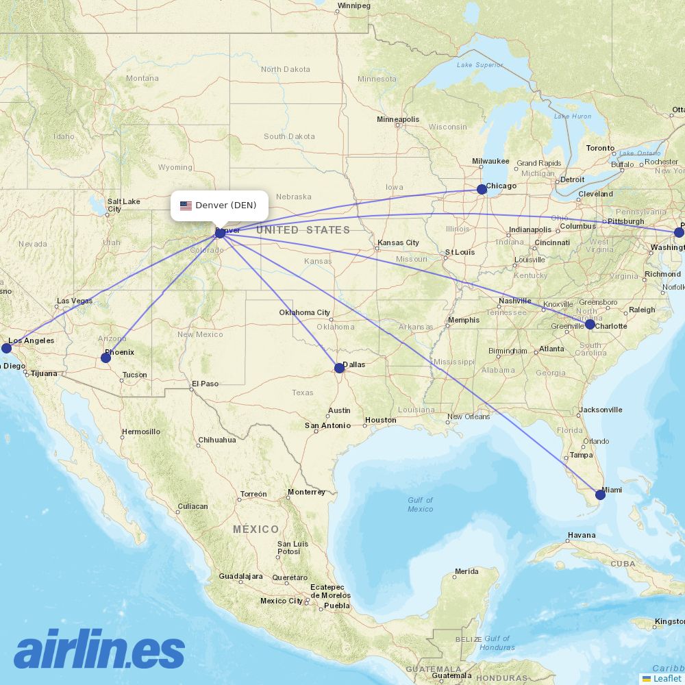 American Airlines from Denver International destination map