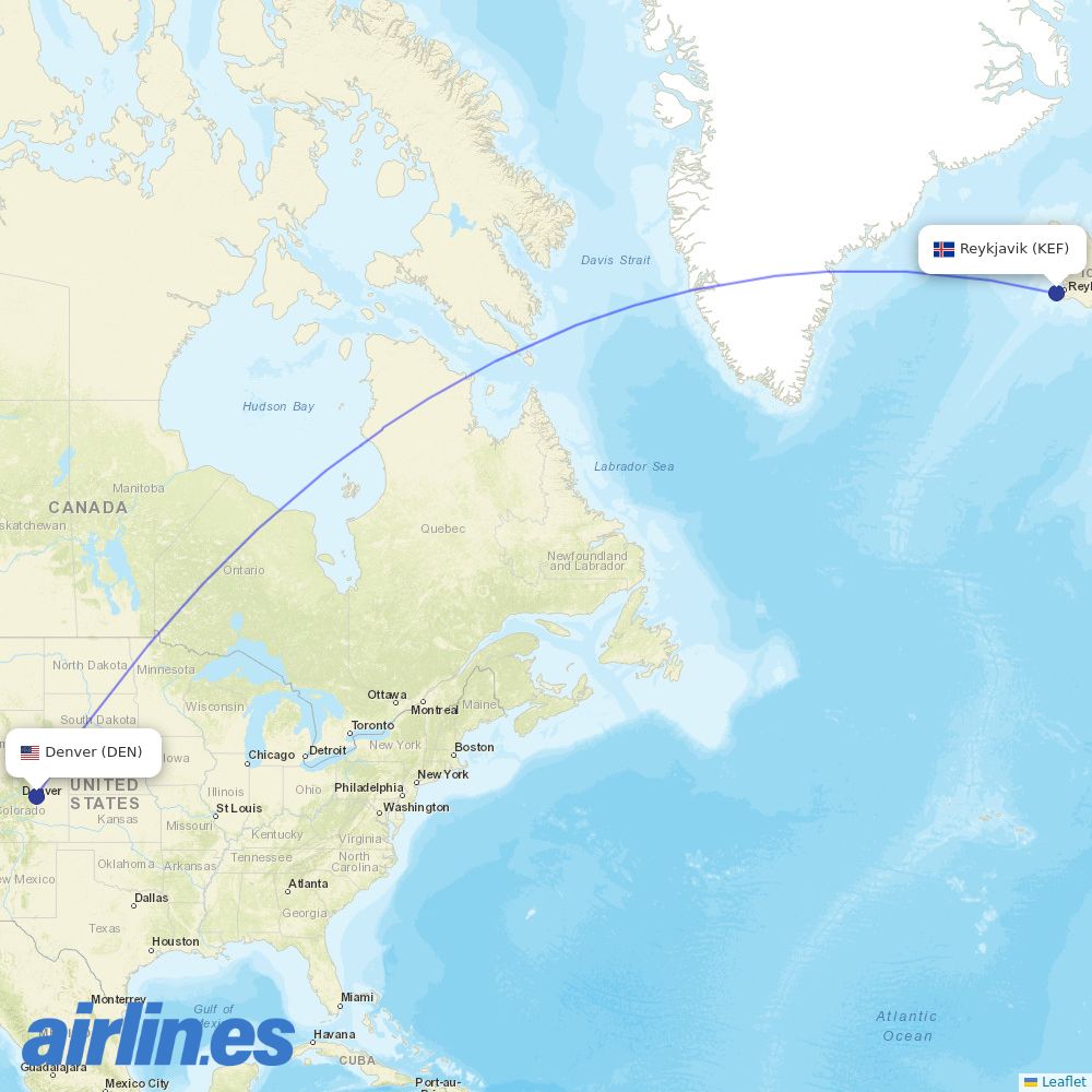 Icelandair at DEN route map