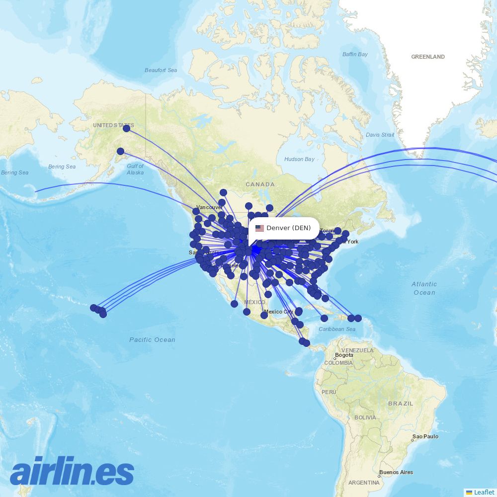 United Airlines from Denver International destination map