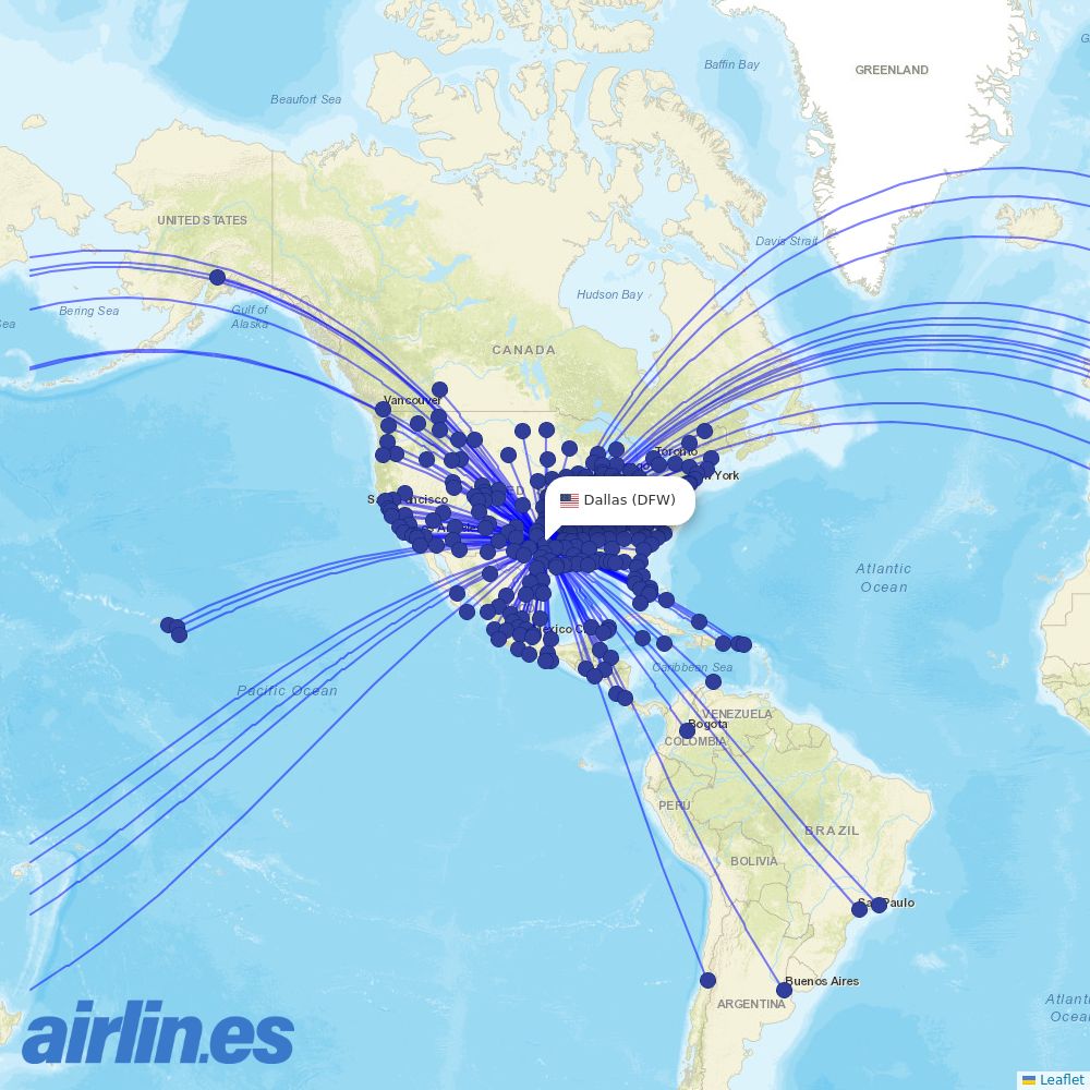American Airlines at DFW route map