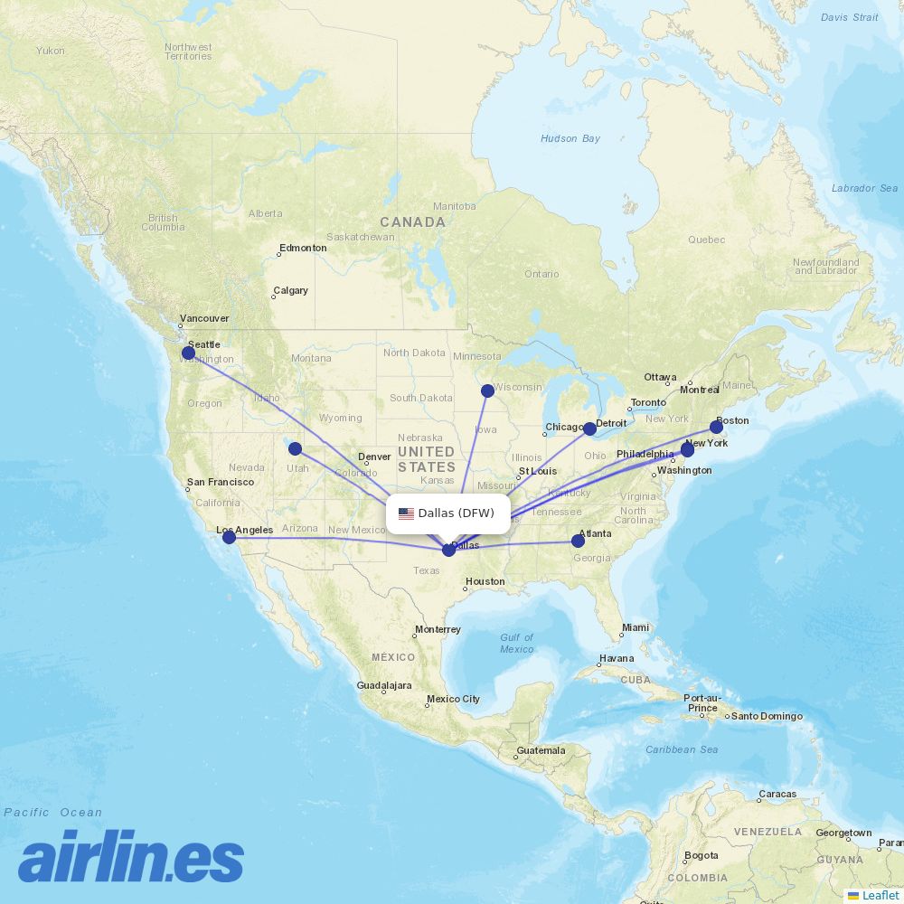 Delta Air Lines from Dallas Fort Worth International destination map
