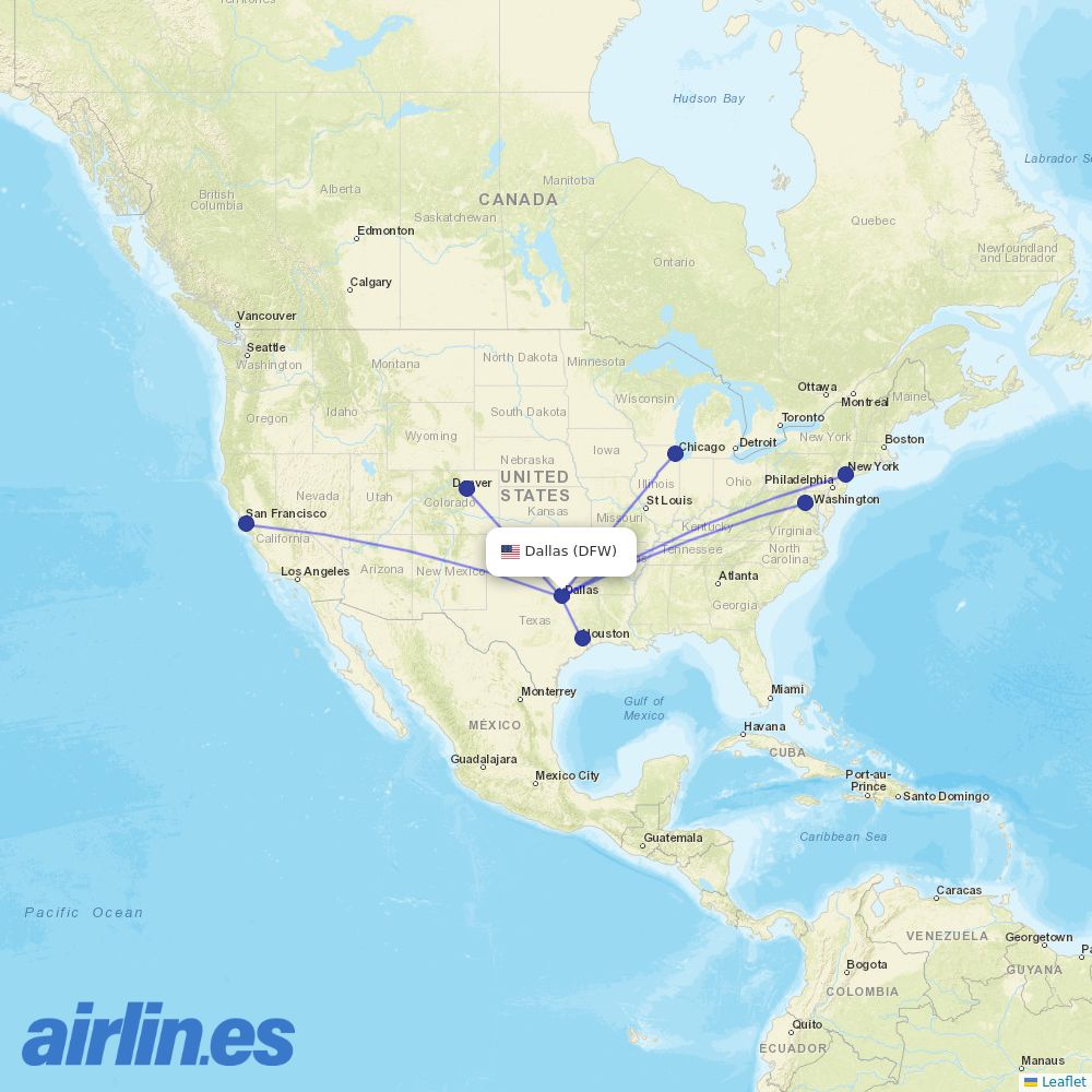 United Airlines from Dallas Fort Worth International destination map