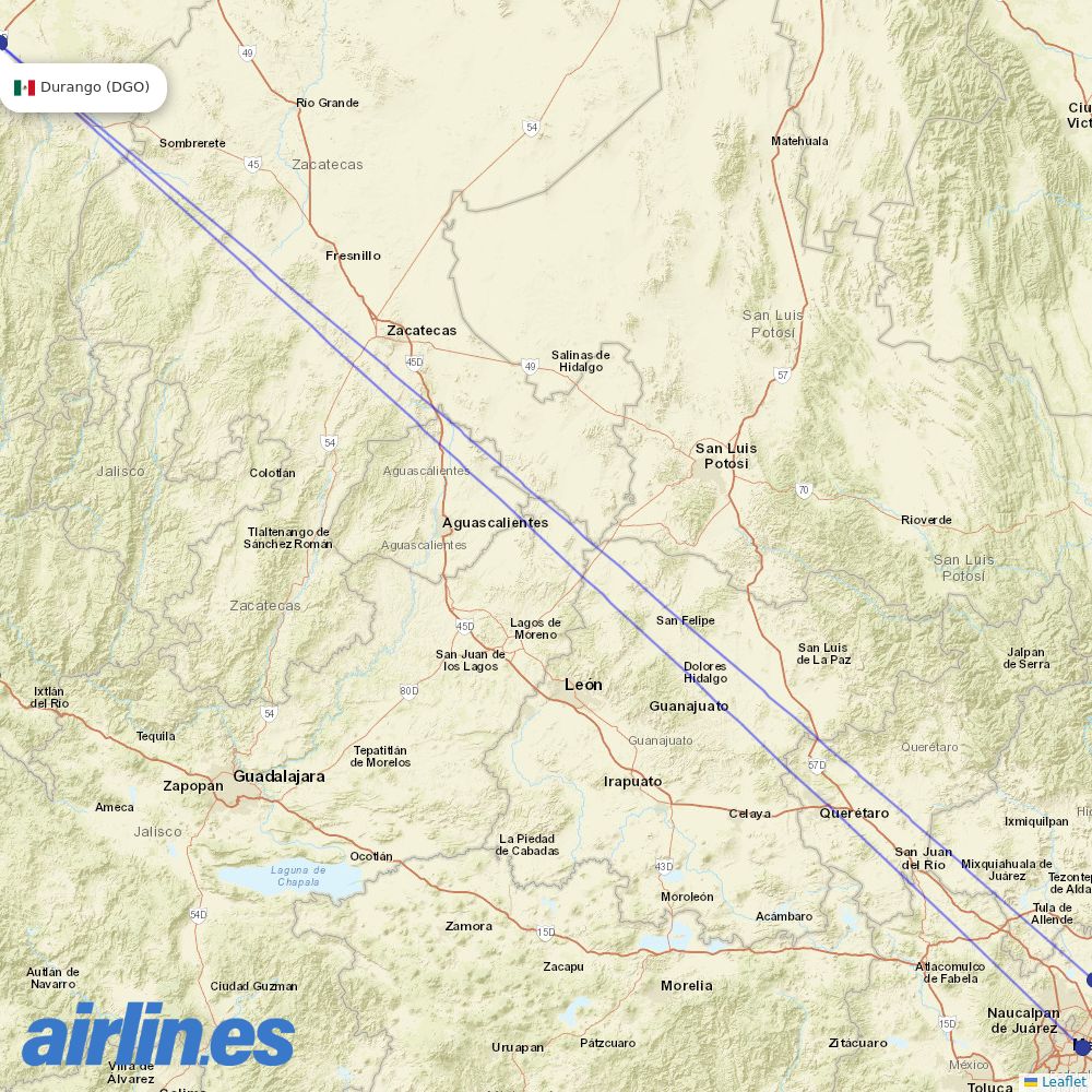 Aeromexico from Durango International destination map
