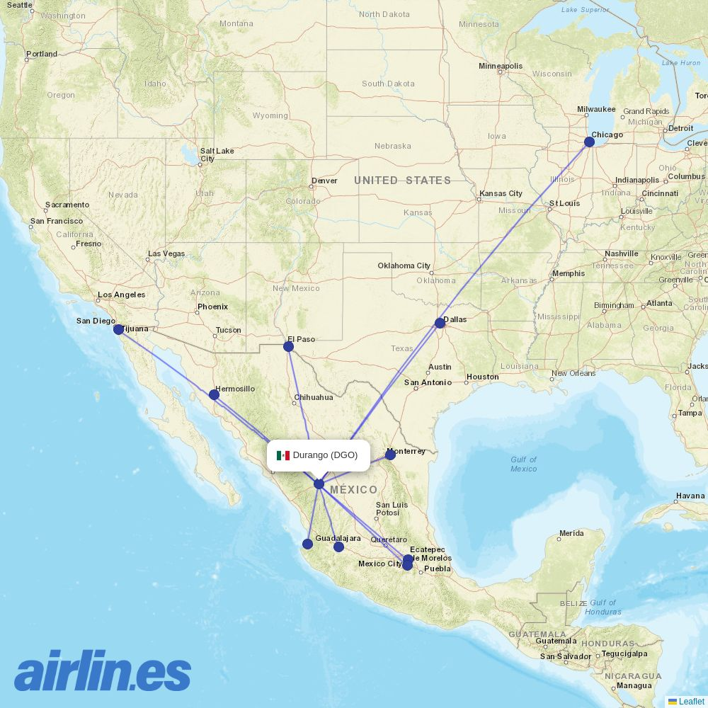 VivaAerobus from Durango International destination map