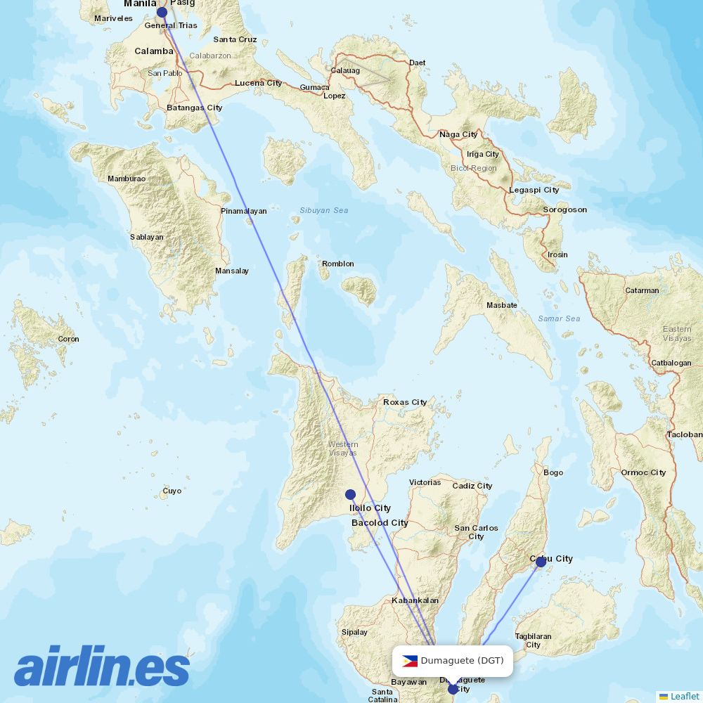 Cebu Pacific Air from Dumaguete destination map