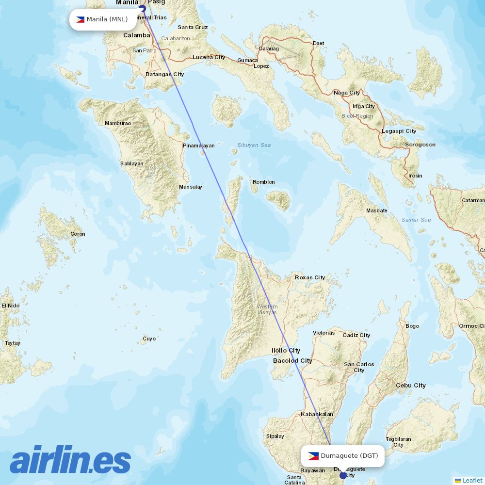 Philippine Airlines from Dumaguete destination map