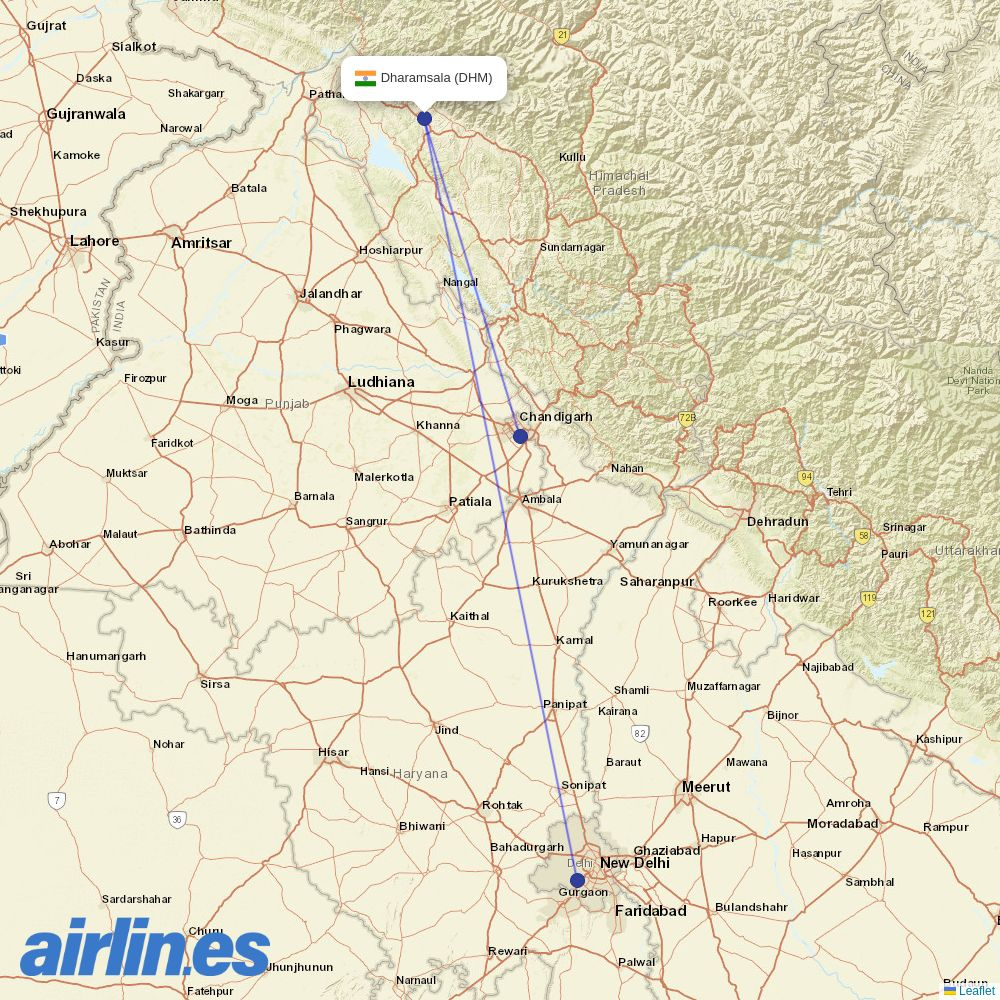 IndiGo from Gaggal Airport destination map