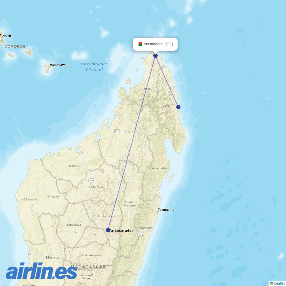 Madagascar Airlines at DIE route map