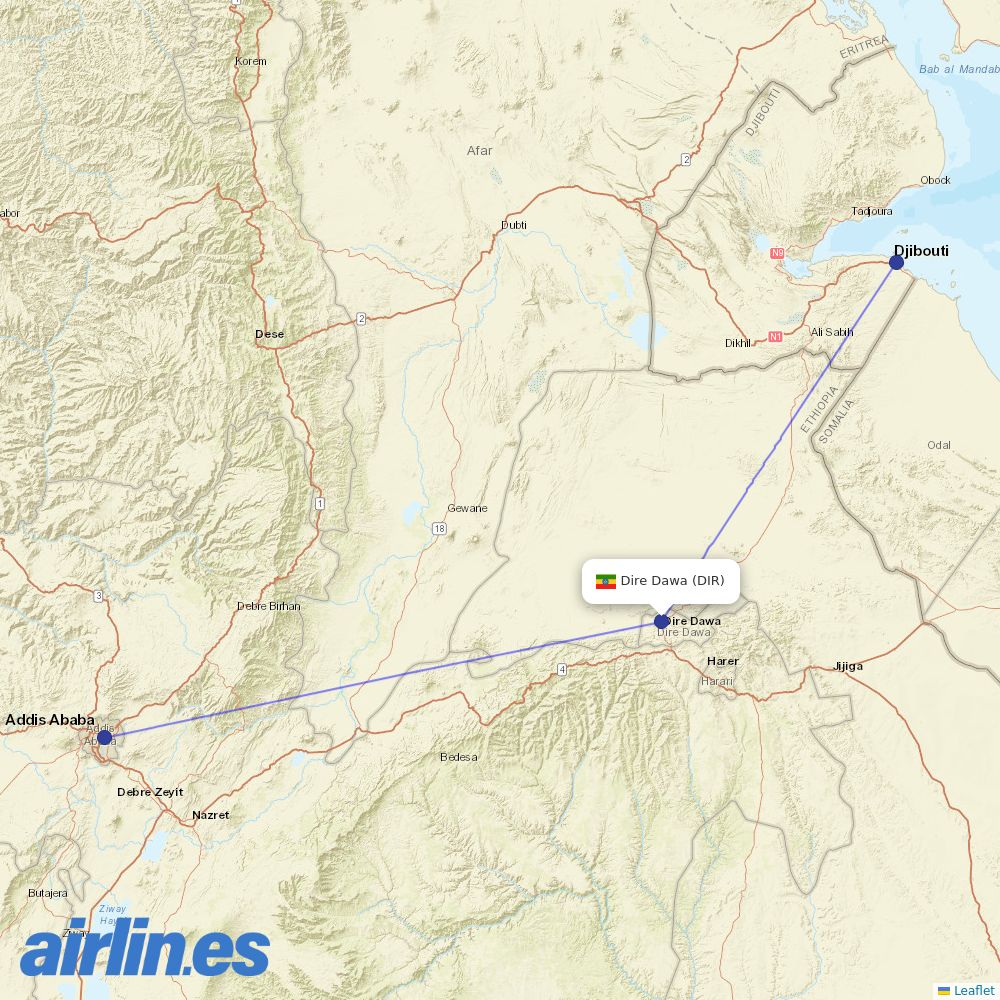 Ethiopian at DIR route map