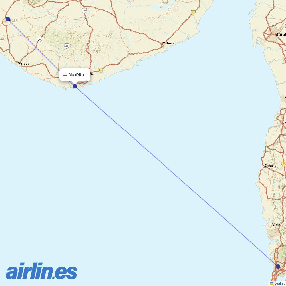 Alliance Air from Diu Airport destination map