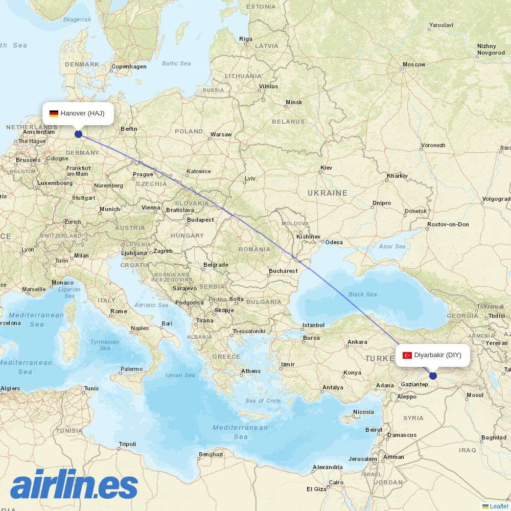 Corendon Airlines from Diyarbakir destination map