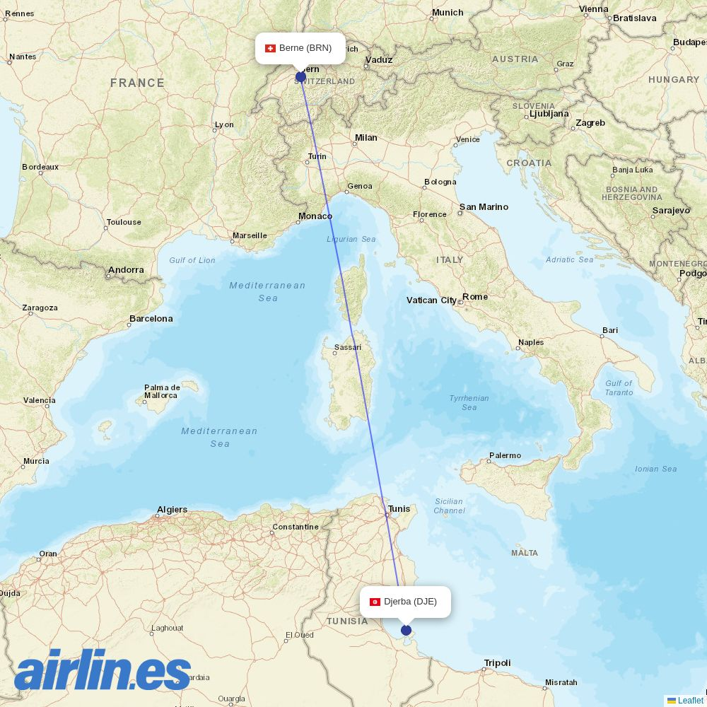 Helvetic Airways at DJE route map