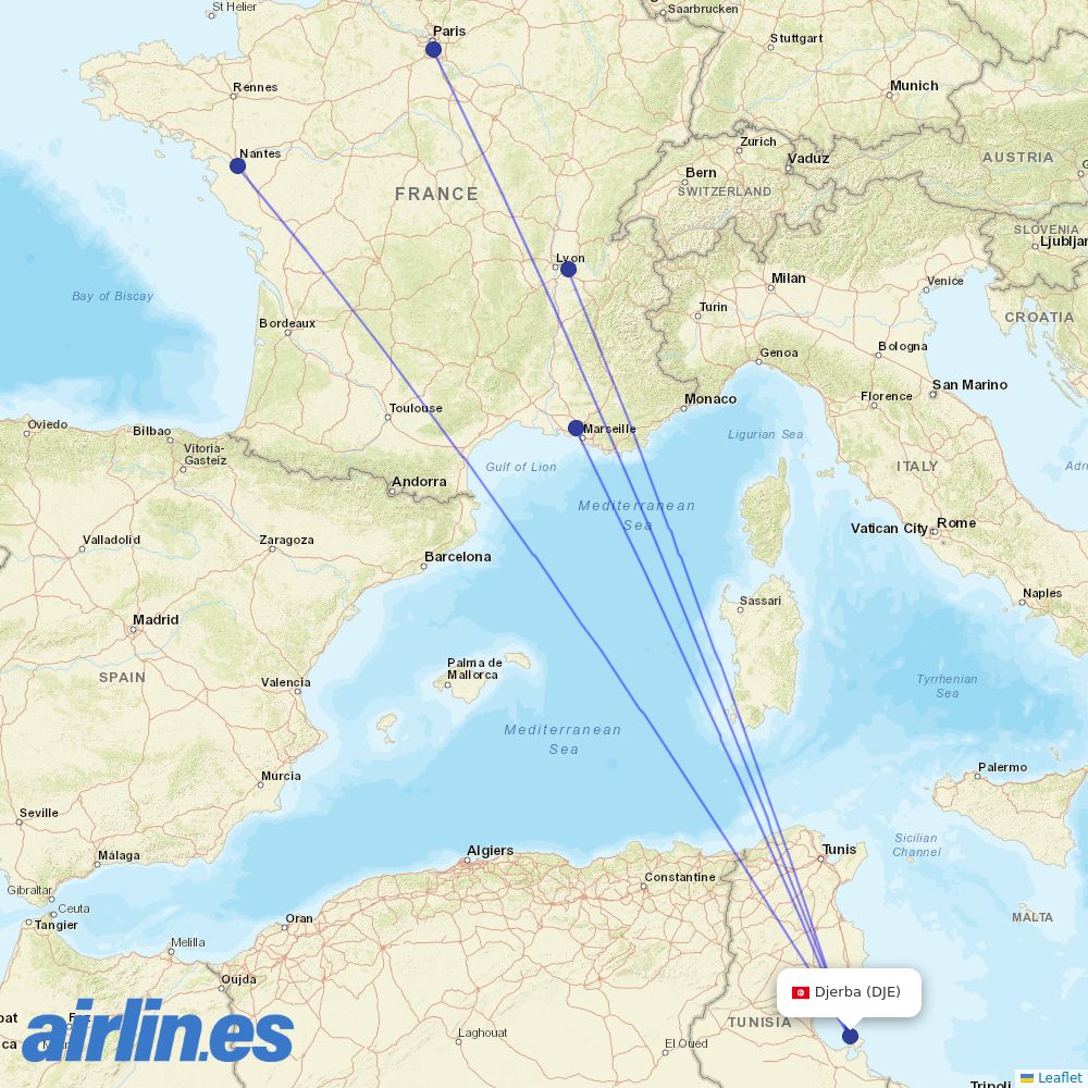 Transavia France at DJE route map