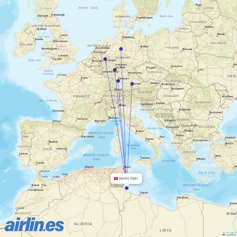 TUI fly Deutschland from Zarzis destination map