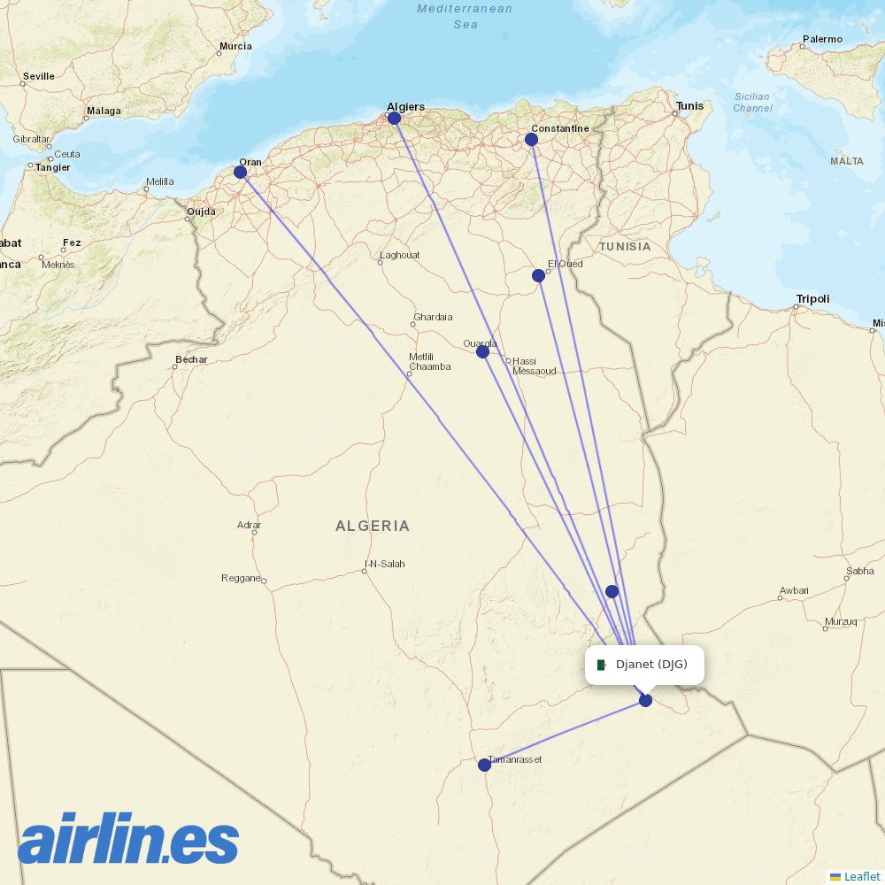 Air Algerie from Tiska destination map