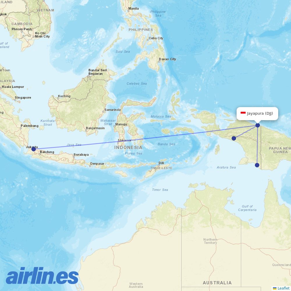 Garuda Indonesia from Sentani destination map
