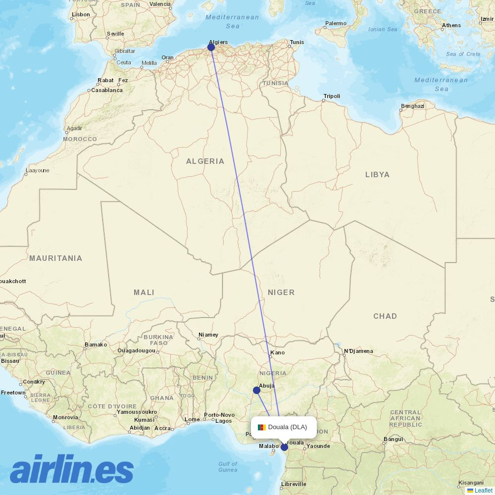 Air Algerie from Douala destination map