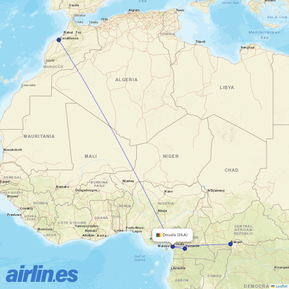 Royal Air Maroc from Douala destination map