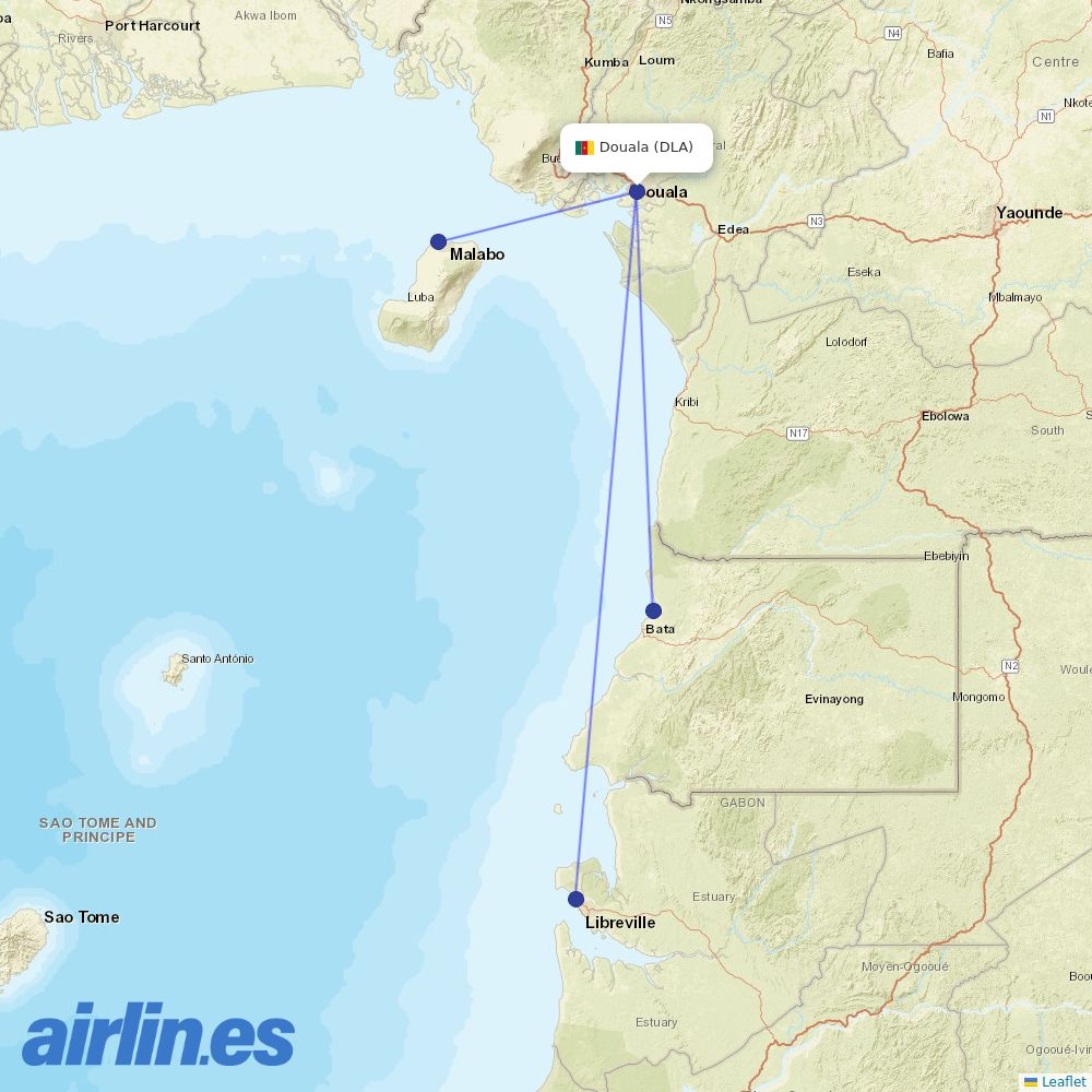 Afrijet from Douala destination map