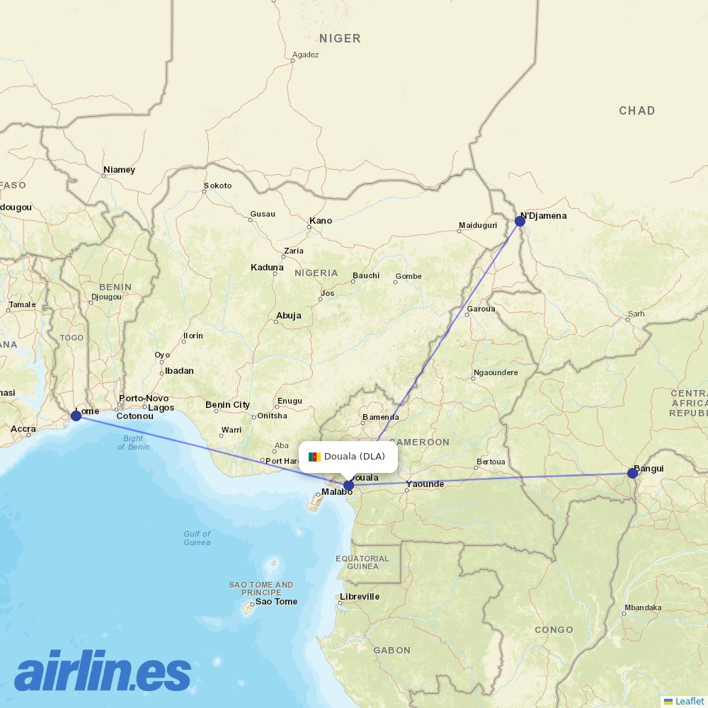ASKY Airlines at DLA route map