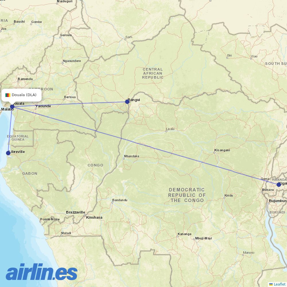 RwandAir from Douala destination map