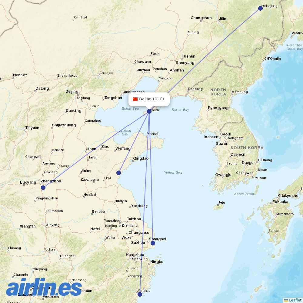 Shanghai Airlines from Dalian Zhoushuizi International Airport destination map