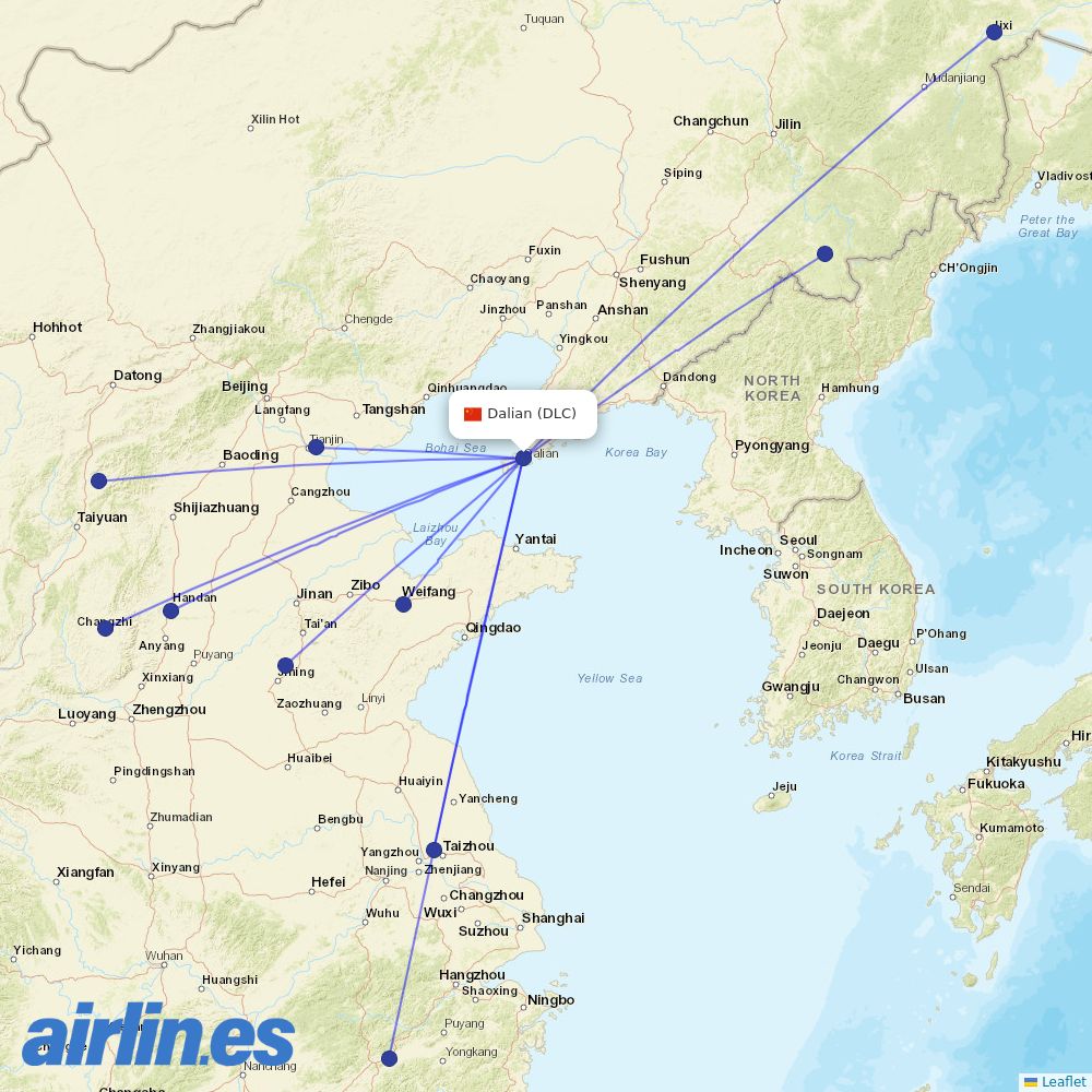Gestair from Dalian Zhoushuizi International Airport destination map