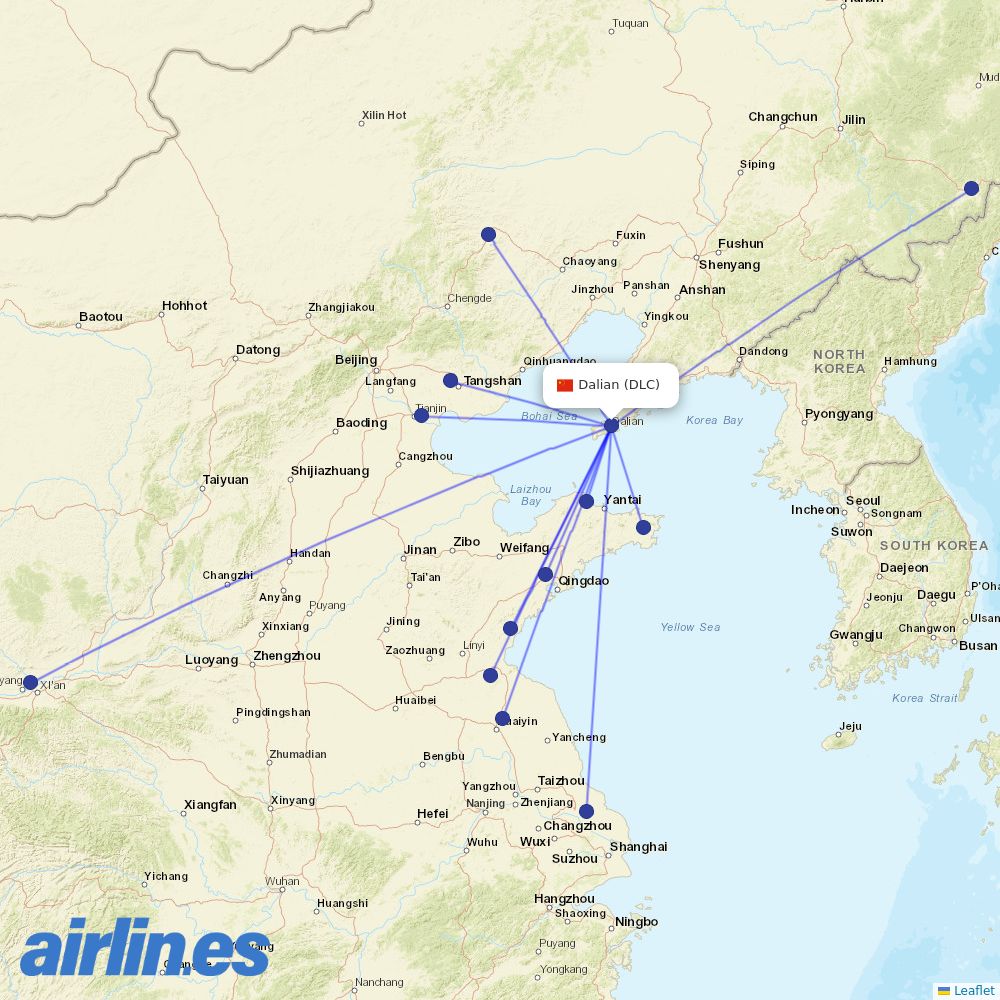 Tianjin Airlines at DLC route map