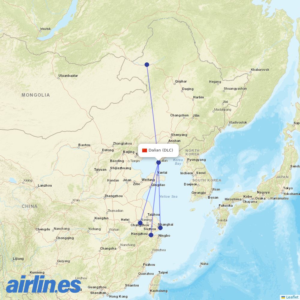Juneyao Airlines at DLC route map