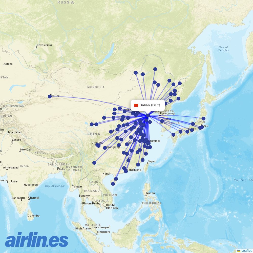 Shandong Airlines at DLC route map