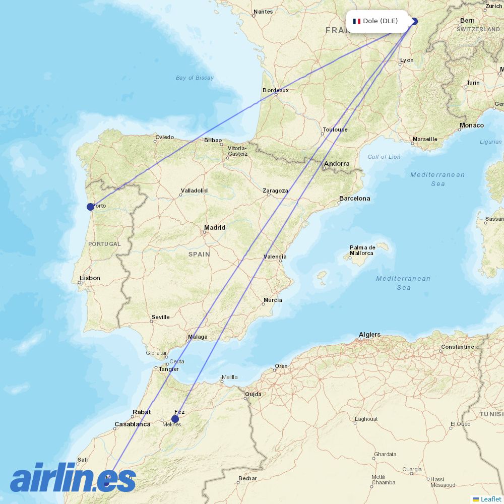 Ryanair from Tavaux destination map