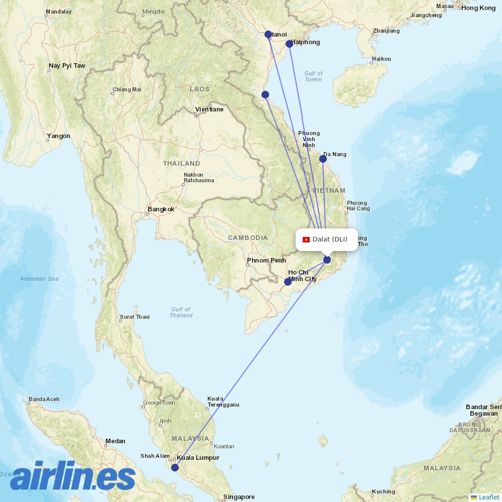 VietJet Air from Dalat destination map