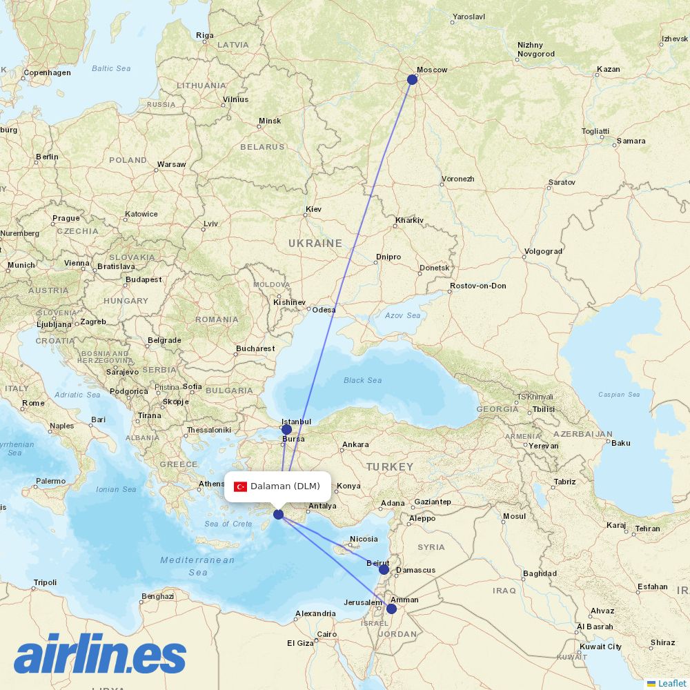 Pegasus from Dalaman destination map