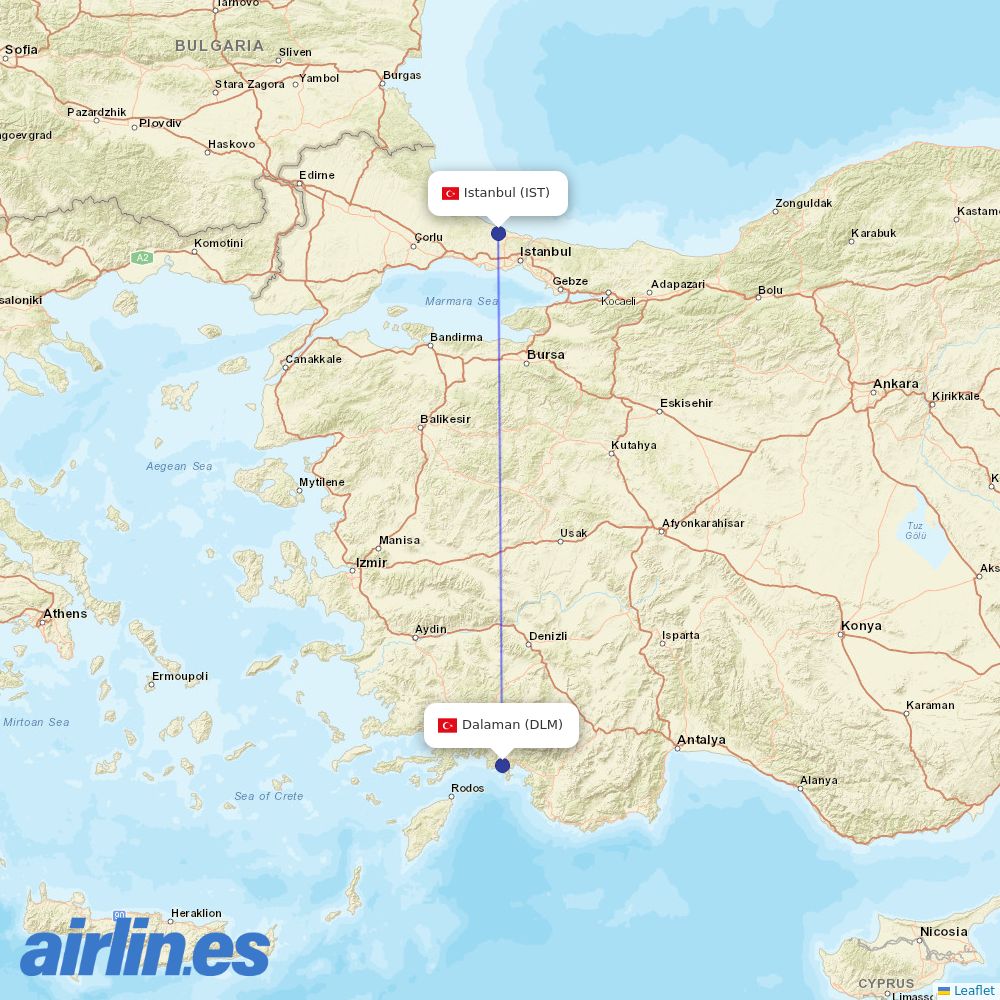 Turkish Airlines at DLM route map