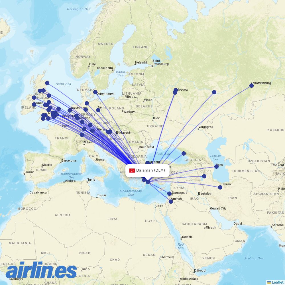 easyJet from Dalaman destination map