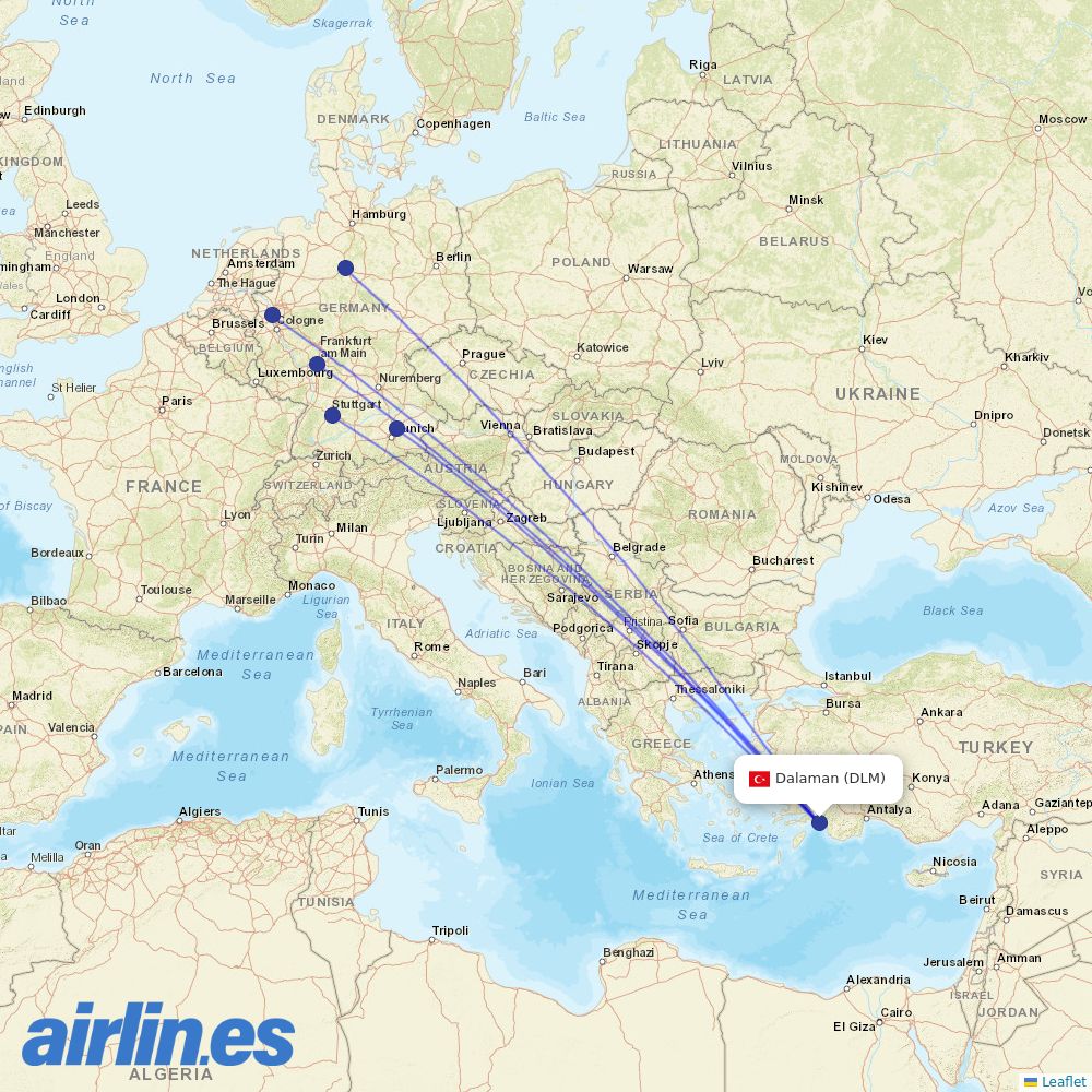 TUI fly Deutschland from Dalaman destination map