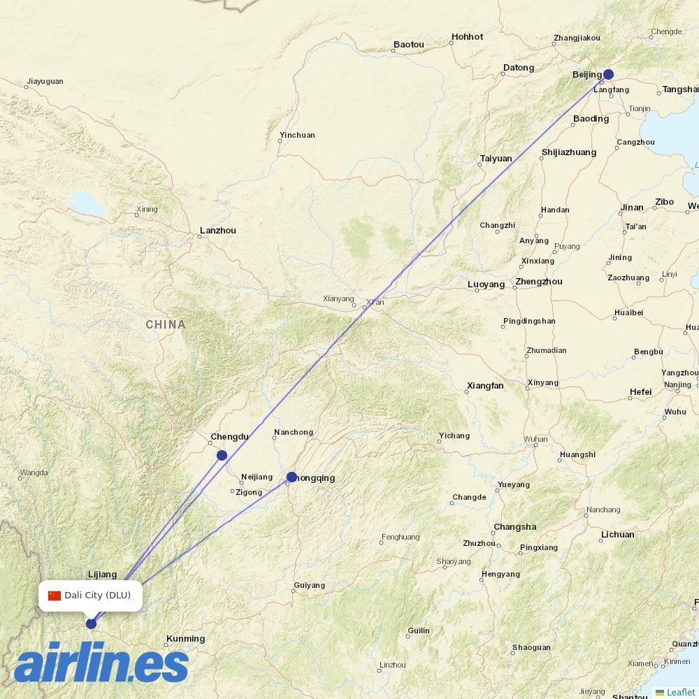 Air China from Dali destination map