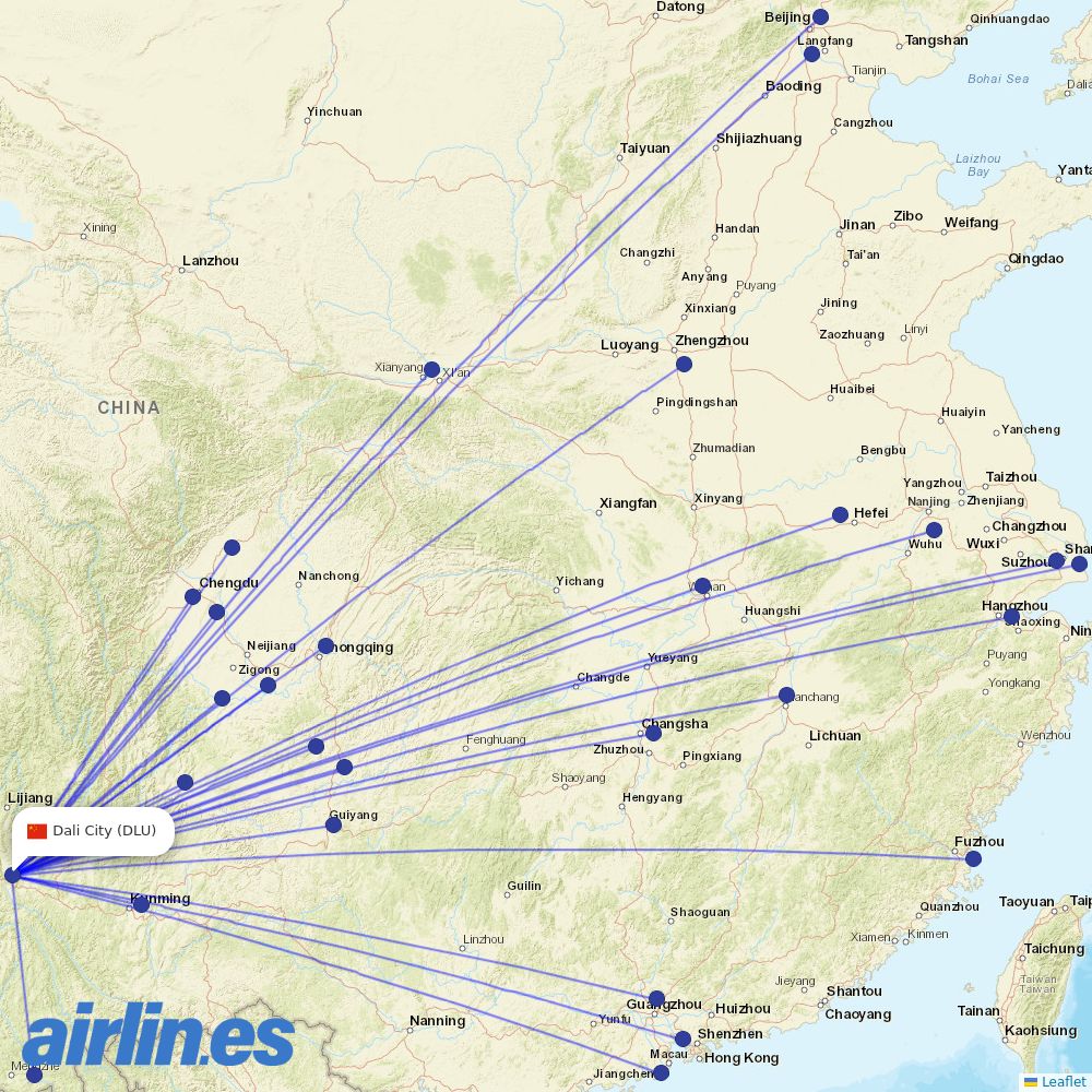 China Eastern Airlines from Dali destination map