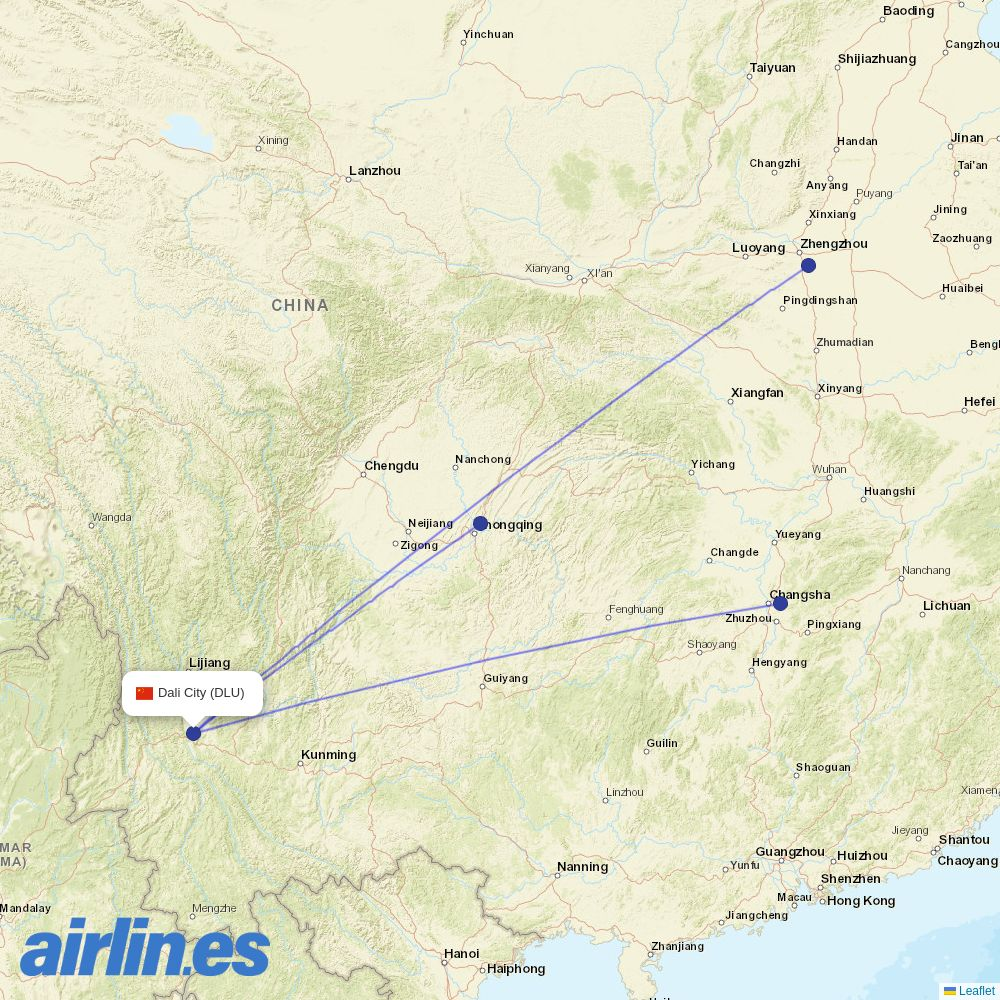 West Air (China) at DLU route map