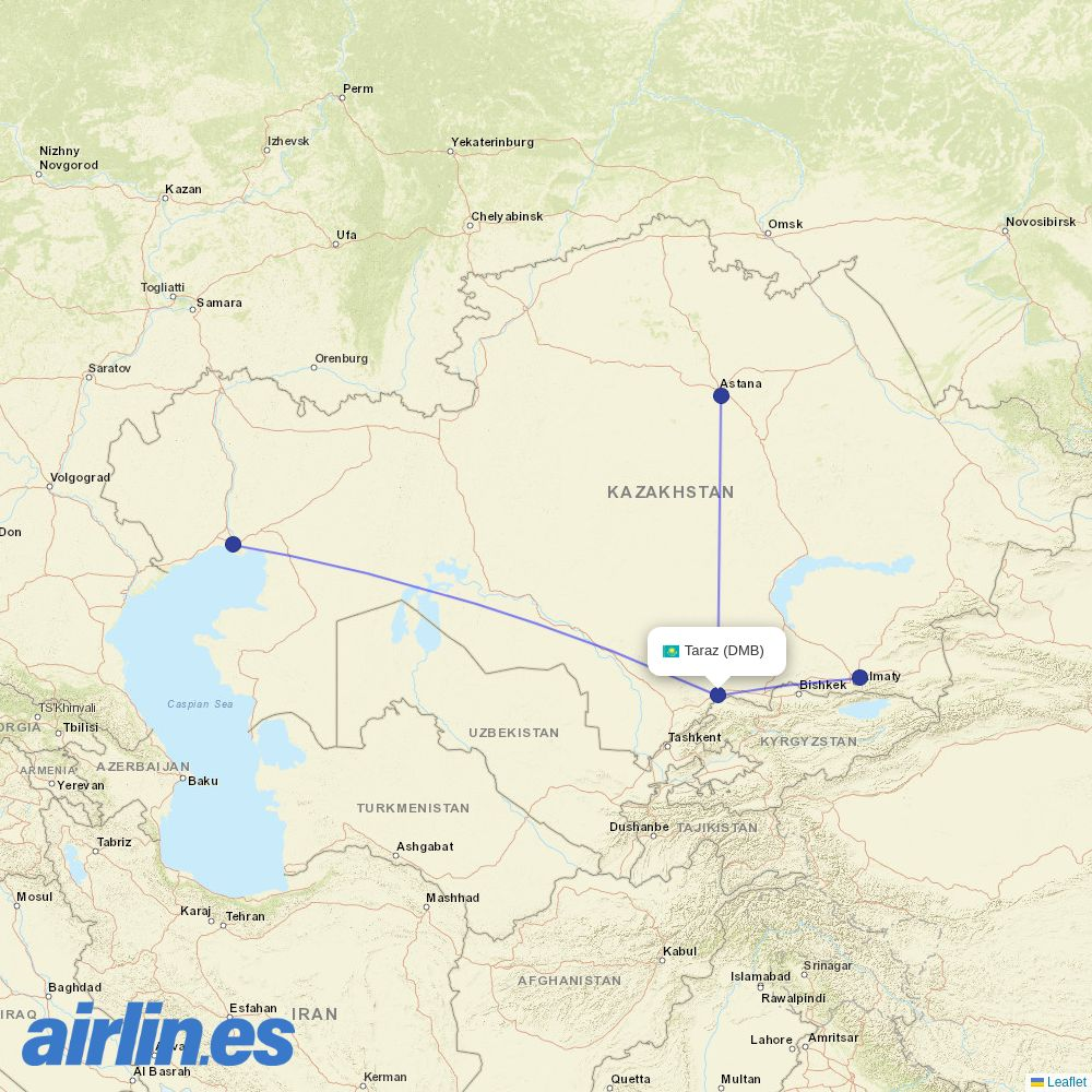 SCAT Airlines at DMB route map