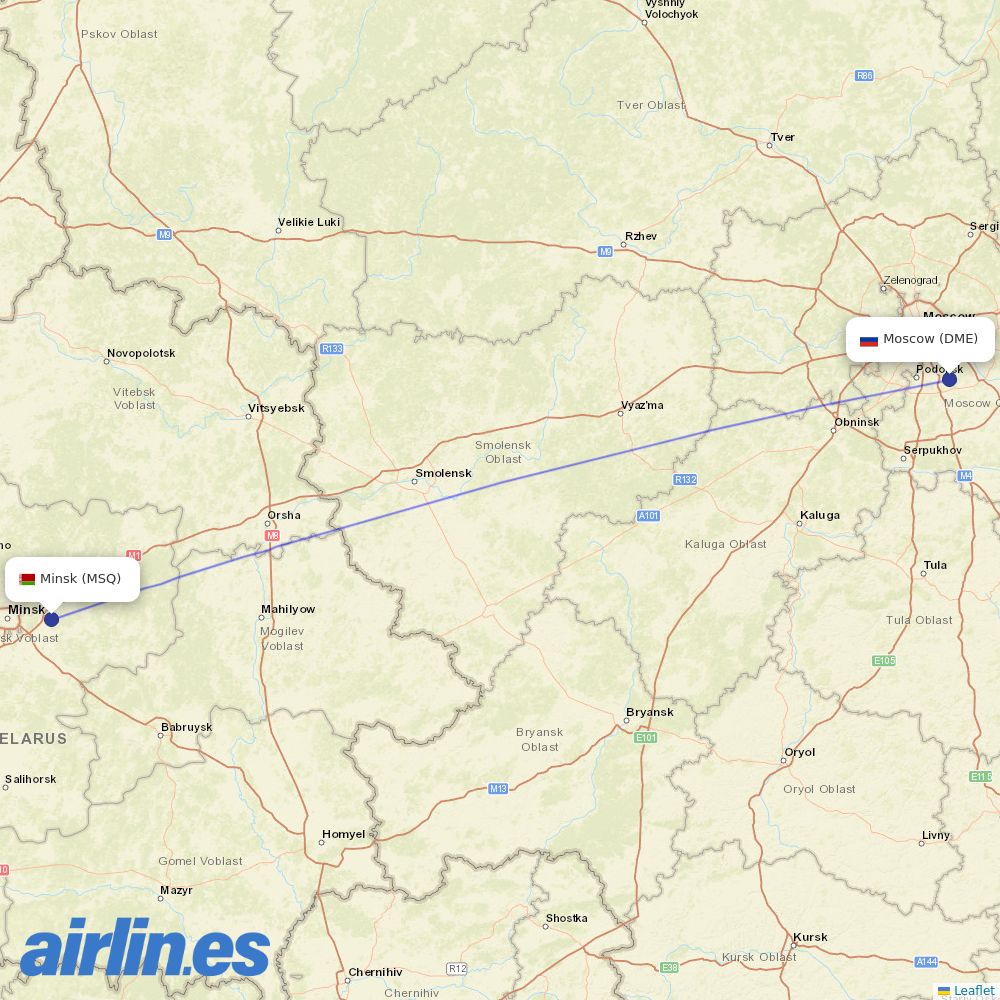 Belavia at DME route map