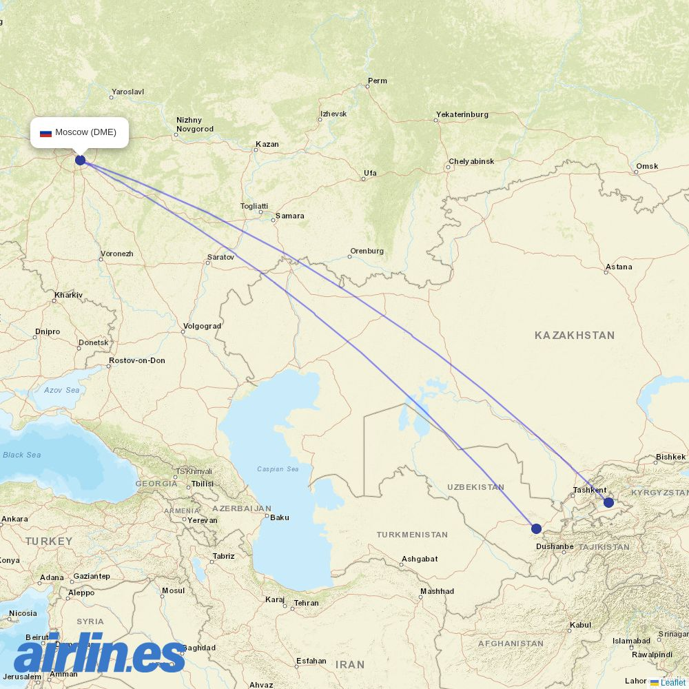 Centrum Air from Moscow Domodedovo Airport destination map
